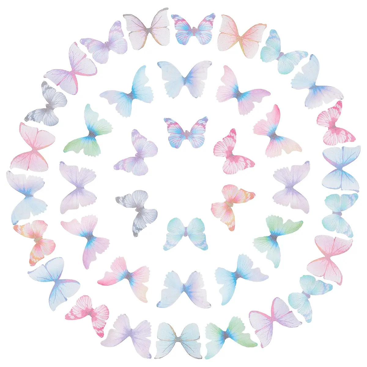 SUNNYCLUE 180pcs Fabric Butterfly Decorations 3D Organza Butterfly Wings 24-32mm | DIY Jewelry Crafts Hair Clip Decoration - main product image