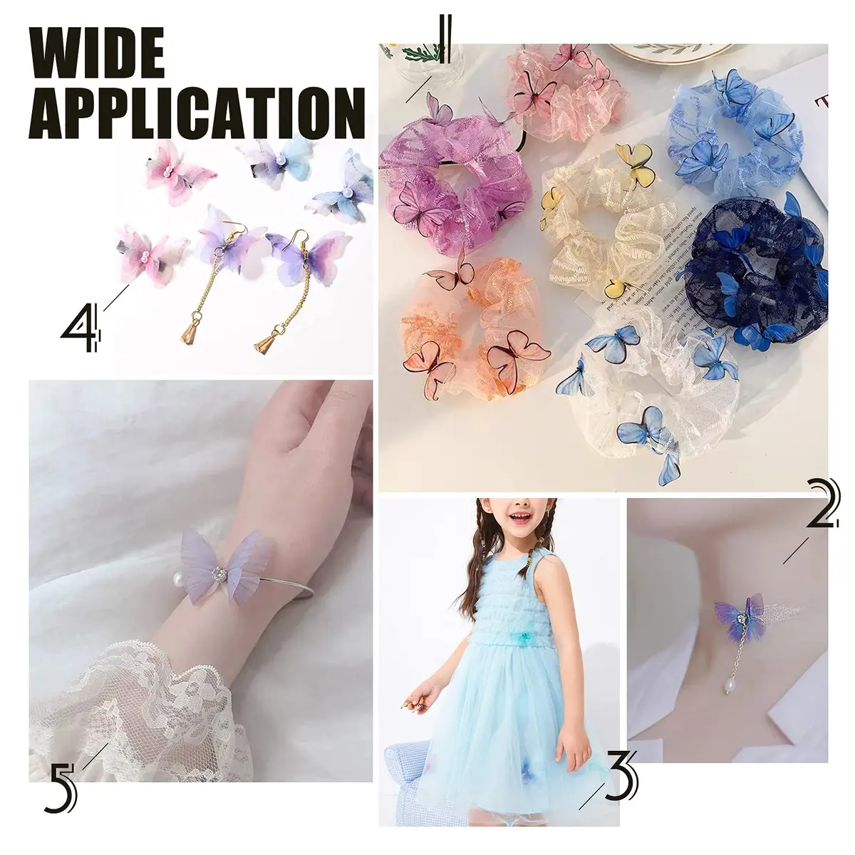 SUNNYCLUE 180pcs Fabric Butterfly Decorations 3D Organza Butterfly Wings 24-32mm | DIY Jewelry Crafts Hair Clip Decoration - view 5