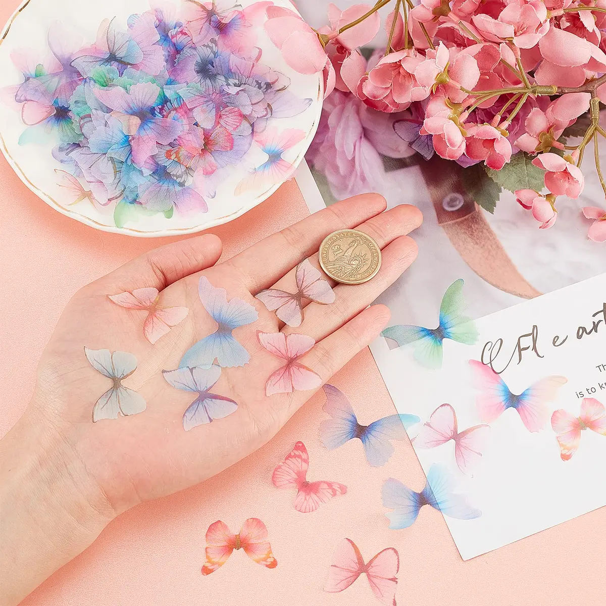 SUNNYCLUE 180pcs Fabric Butterfly Decorations 3D Organza Butterfly Wings 24-32mm | DIY Jewelry Crafts Hair Clip Decoration - view 3