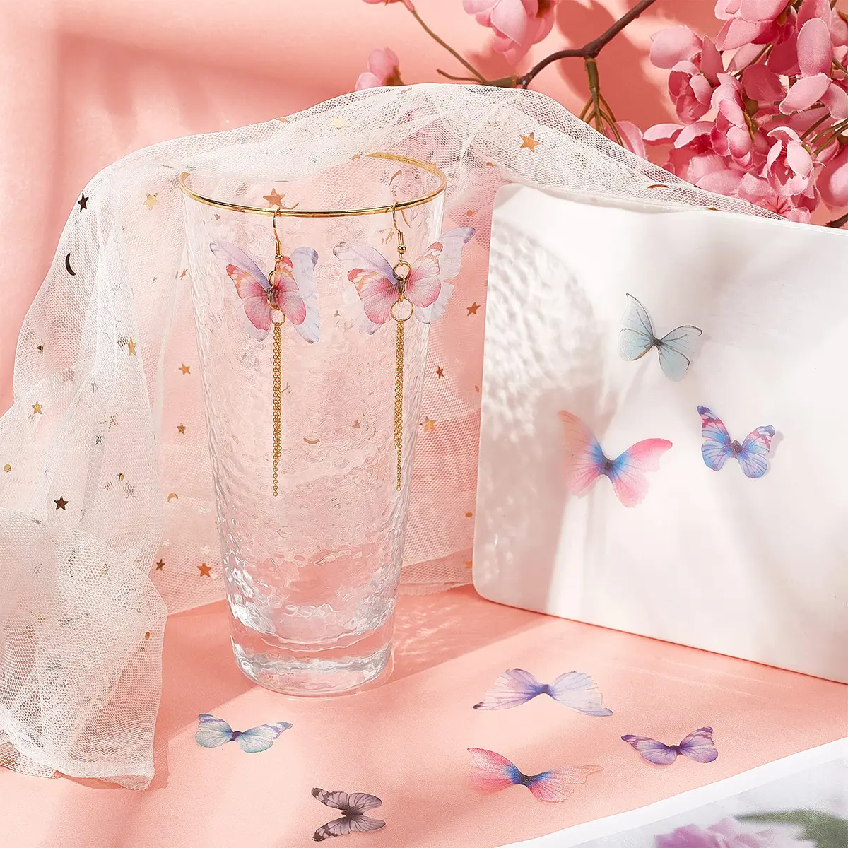 SUNNYCLUE 180pcs Fabric Butterfly Decorations 3D Organza Butterfly Wings 24-32mm | DIY Jewelry Crafts Hair Clip Decoration - view 4