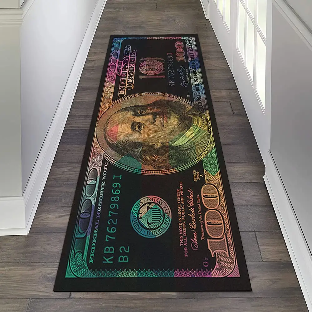 GUBIYU Money Rugs 100 Dollar Bill Area Runner Rug 59x23.5 inches | Nonslip Rubber Backed Floor Mat - view 5