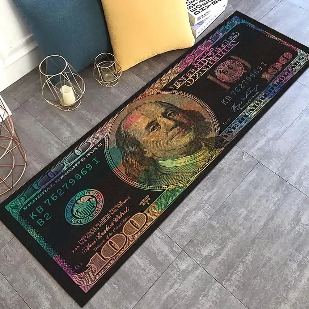 GUBIYU Money Rugs 100 Dollar Bill Area Runner Rug 59x23.5 inches | Nonslip Rubber Backed Floor Mat - view 2