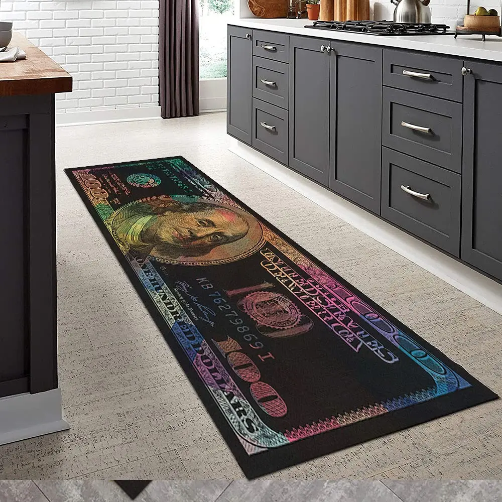GUBIYU Money Rugs 100 Dollar Bill Area Runner Rug 59x23.5 inches | Nonslip Rubber Backed Floor Mat - view 4