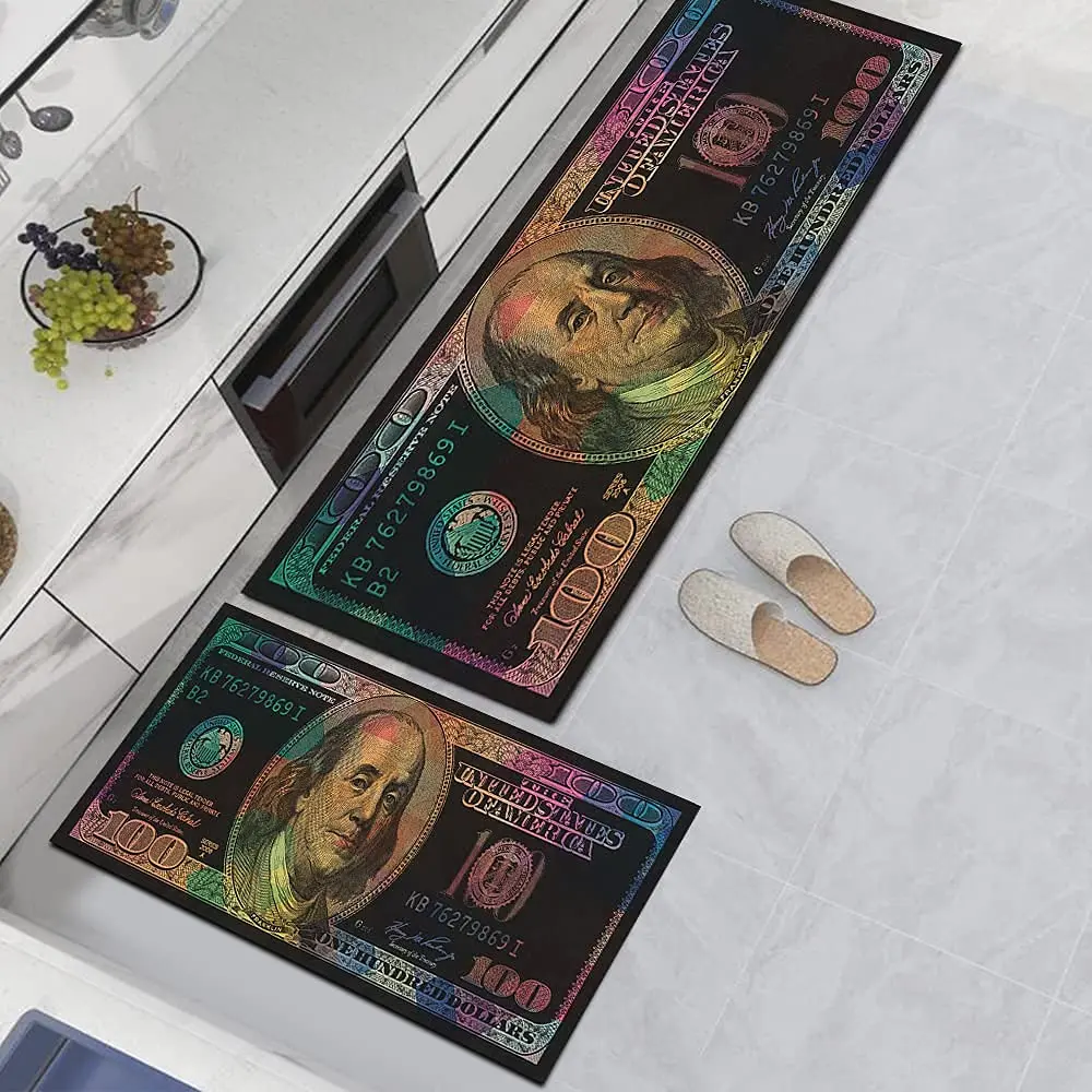 GUBIYU Black Bathroom Rug Set of 2 | Money Dollar Bill Pattern, Water Absorption, Non-Slip Rubber Backing (45x75cm+45x150cm) - main product image