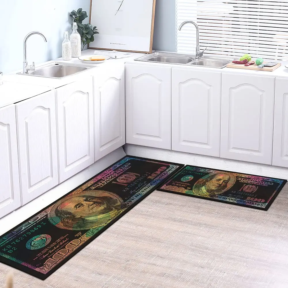 GUBIYU Black Bathroom Rug Set of 2 | Money Dollar Bill Pattern, Water Absorption, Non-Slip Rubber Backing (45x75cm+45x150cm) - view 5