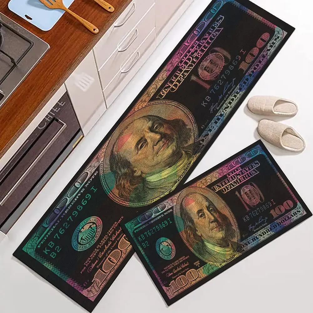 GUBIYU Black Bathroom Rug Set of 2 | Money Dollar Bill Pattern, Water Absorption, Non-Slip Rubber Backing (45x75cm+45x150cm) - view 6