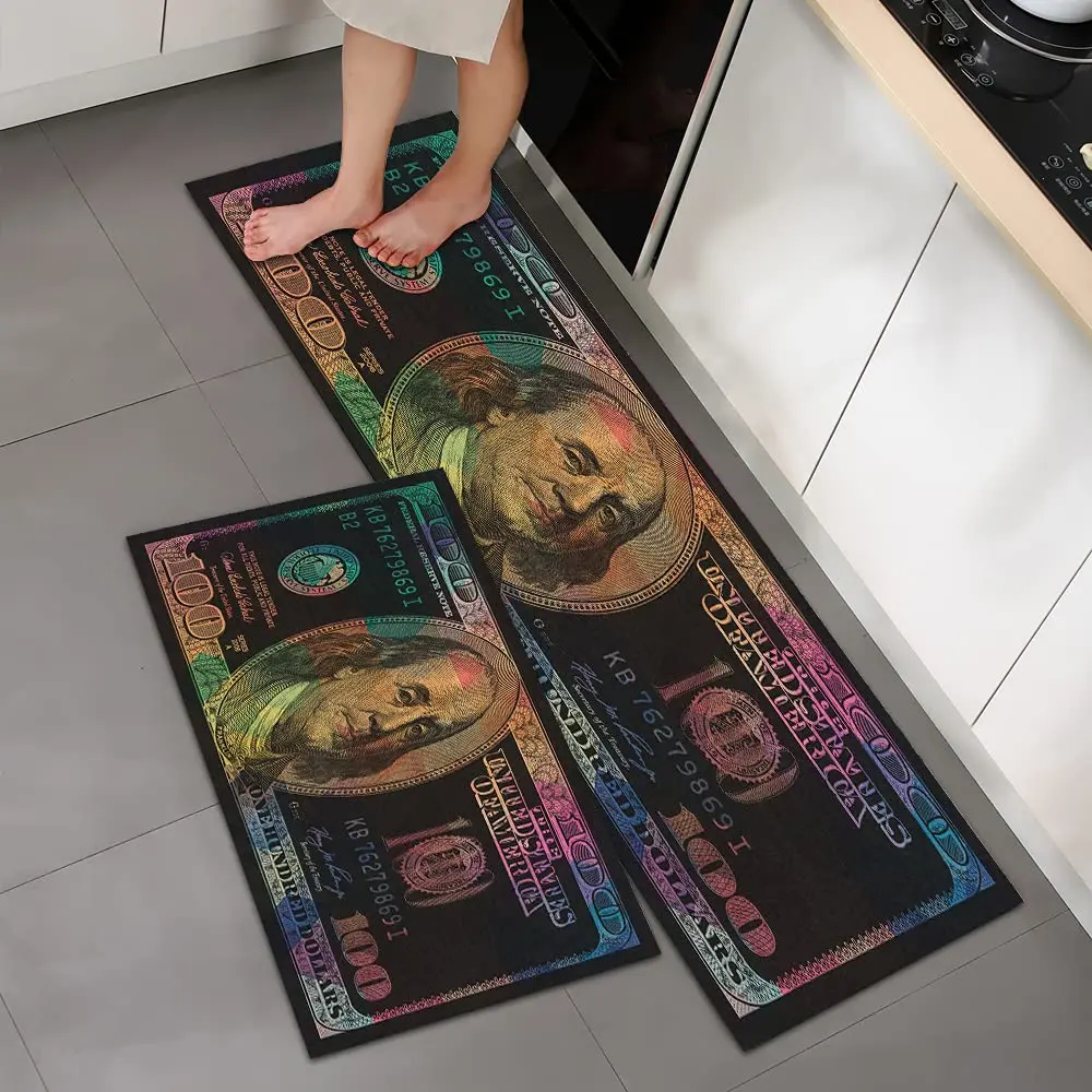 GUBIYU Black Bathroom Rug Set of 2 | Money Dollar Bill Pattern, Water Absorption, Non-Slip Rubber Backing (45x75cm+45x150cm) - view 7