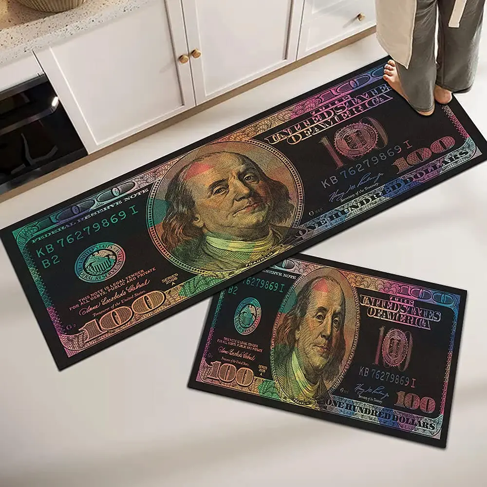 GUBIYU Black Bathroom Rug Set of 2 | Money Dollar Bill Pattern, Water Absorption, Non-Slip Rubber Backing (45x75cm+45x150cm) - view 2