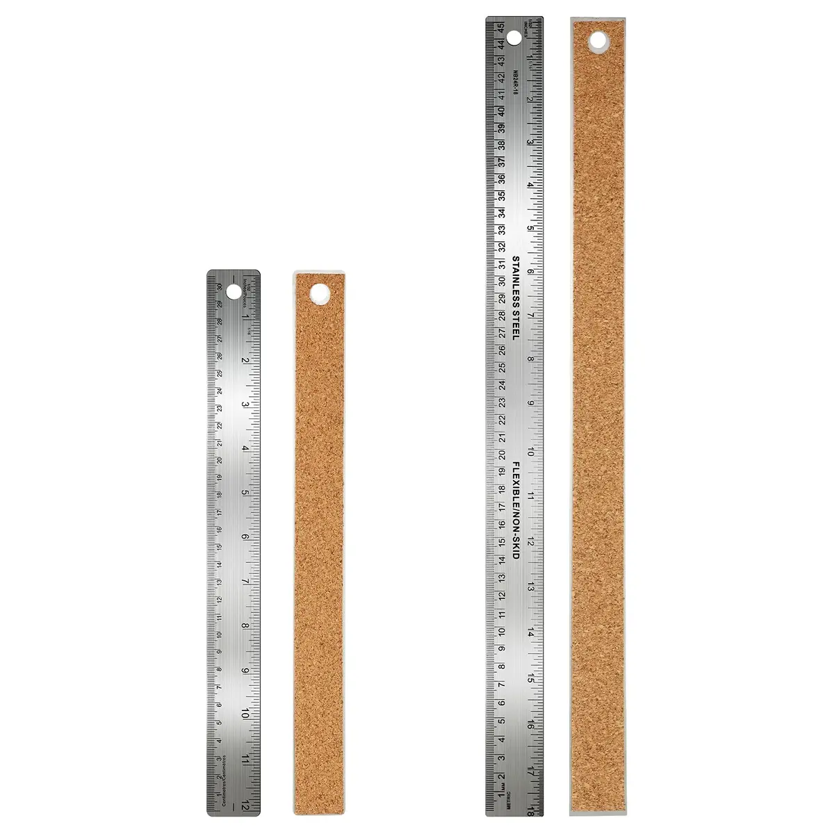 Frienda 2 Pcs Metal Ruler Cork Backed 30cm (12 Inch) & 45cm (18 Inch) | Non-Slip Straight Edge for Precise Measuring - main product image