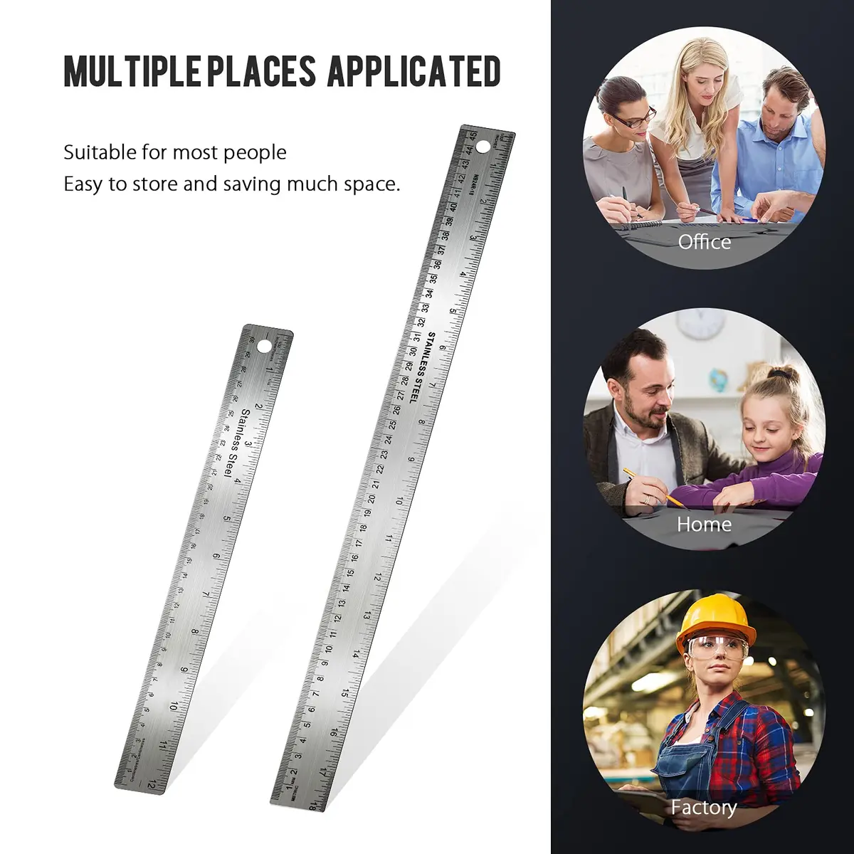Frienda 2 Pcs Metal Ruler Cork Backed 30cm (12 Inch) & 45cm (18 Inch) | Non-Slip Straight Edge for Precise Measuring - view 3