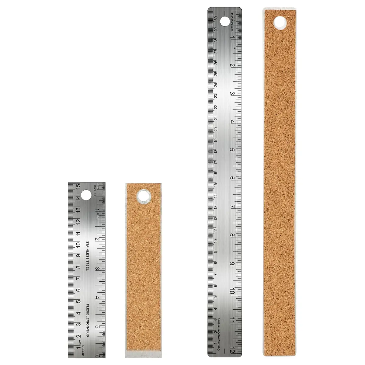 Frienda Metal Ruler with Cork Backing 15cm (6 Inch) & 30cm (12 Inch) | Non-Slip Straight Edge for Precise Measuring - main product image