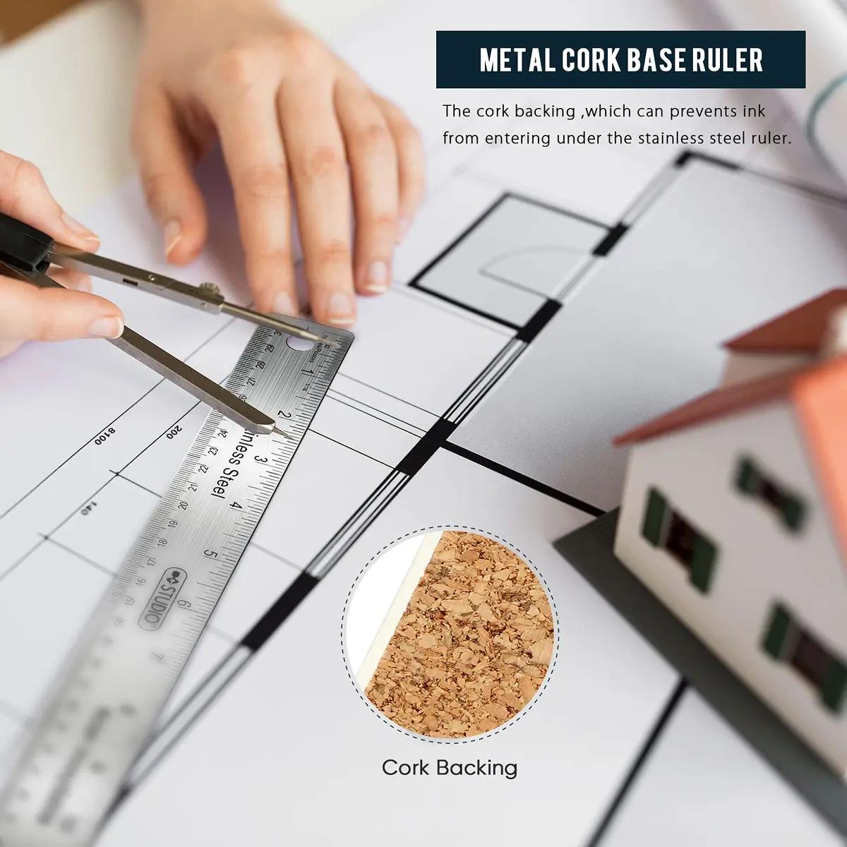 Frienda Metal Ruler with Cork Backing 15cm (6 Inch) & 30cm (12 Inch) | Non-Slip Straight Edge for Precise Measuring - view 6