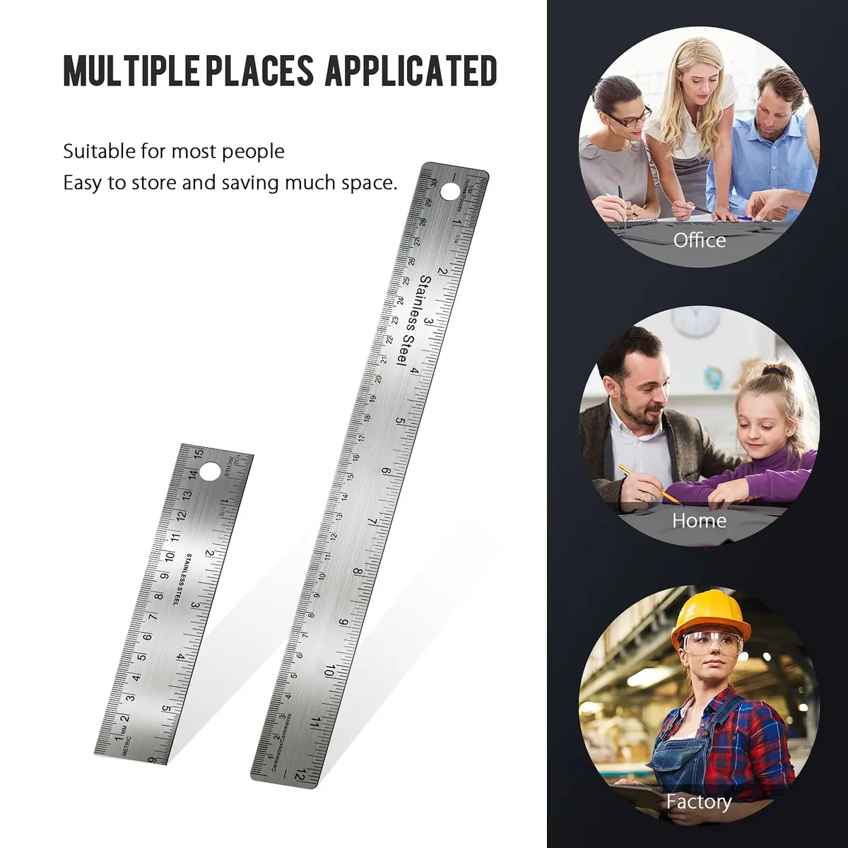 Frienda Metal Ruler with Cork Backing 15cm (6 Inch) & 30cm (12 Inch) | Non-Slip Straight Edge for Precise Measuring - view 3