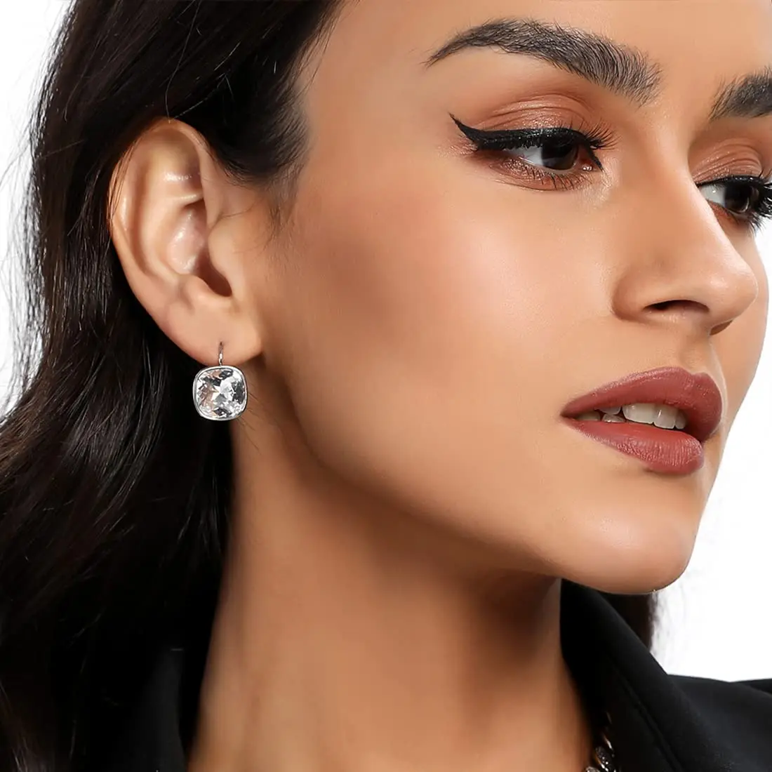 MDFUN White Bella Crystal Drop Earrings 12 mm (0.47 in) | Hypoallergenic 18K White Gold Plated Jewelry for Women - view 5
