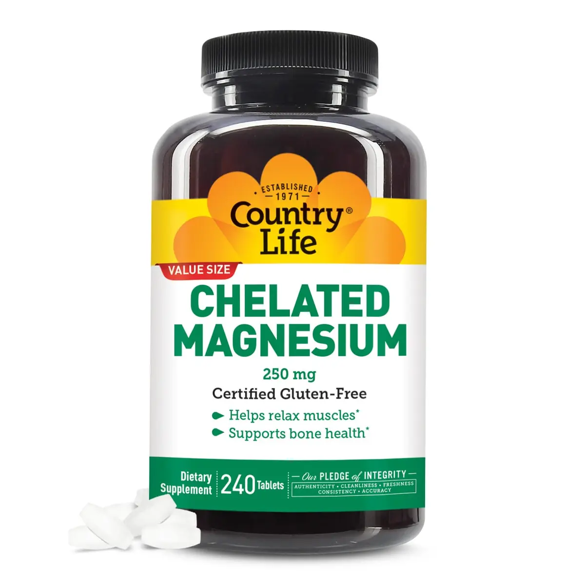 Country Life Chelated Magnesium 250 mg Tablets (240 Count, 240-Day Supply) | Supports Bone & Muscle Health - main product image