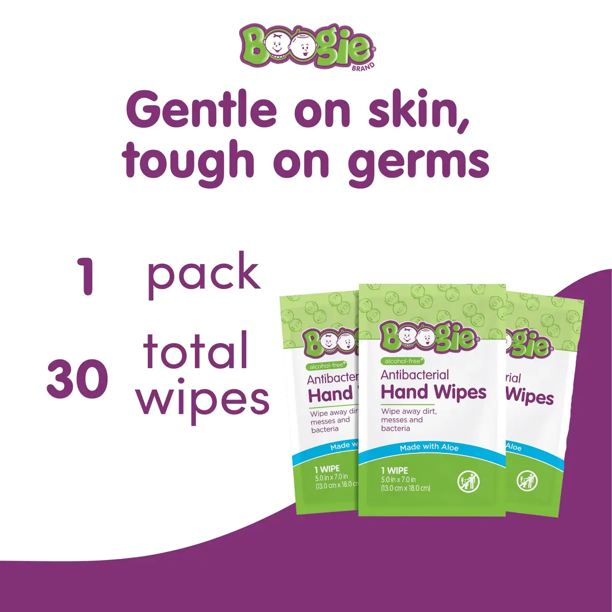 Boogie Antibacterial Hand Wipes 30 Count | Alcohol-Free, Hypoallergenic, Moisturizing for All Skin Types - view 2