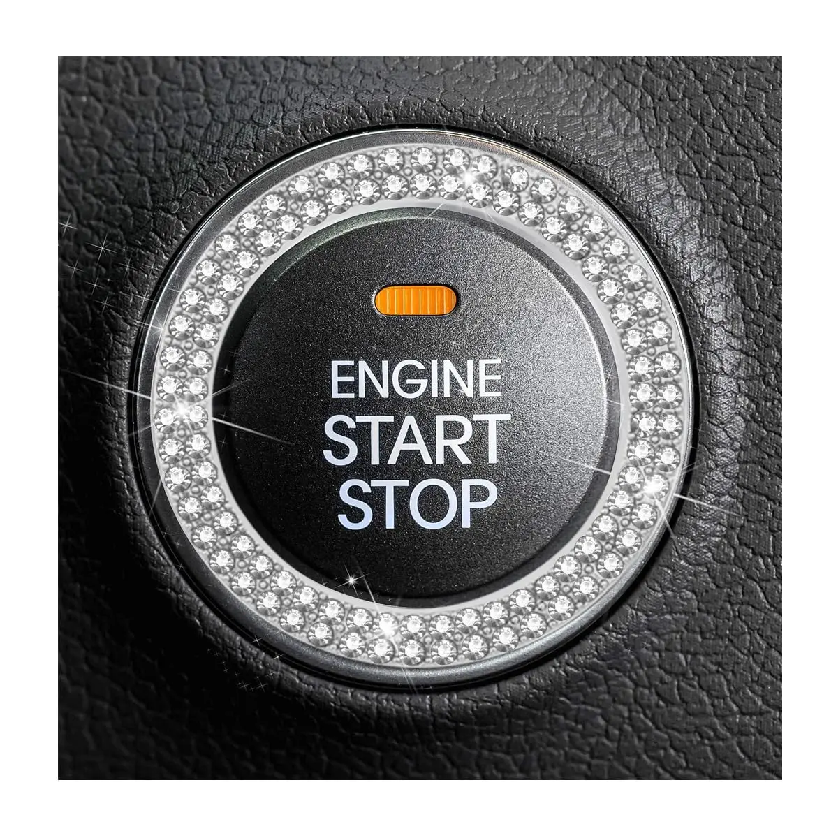 AUKEPO Car Start Button Ring Stickers, Double Silver | Sparkling Interior Decor, Universal Fit - main product image