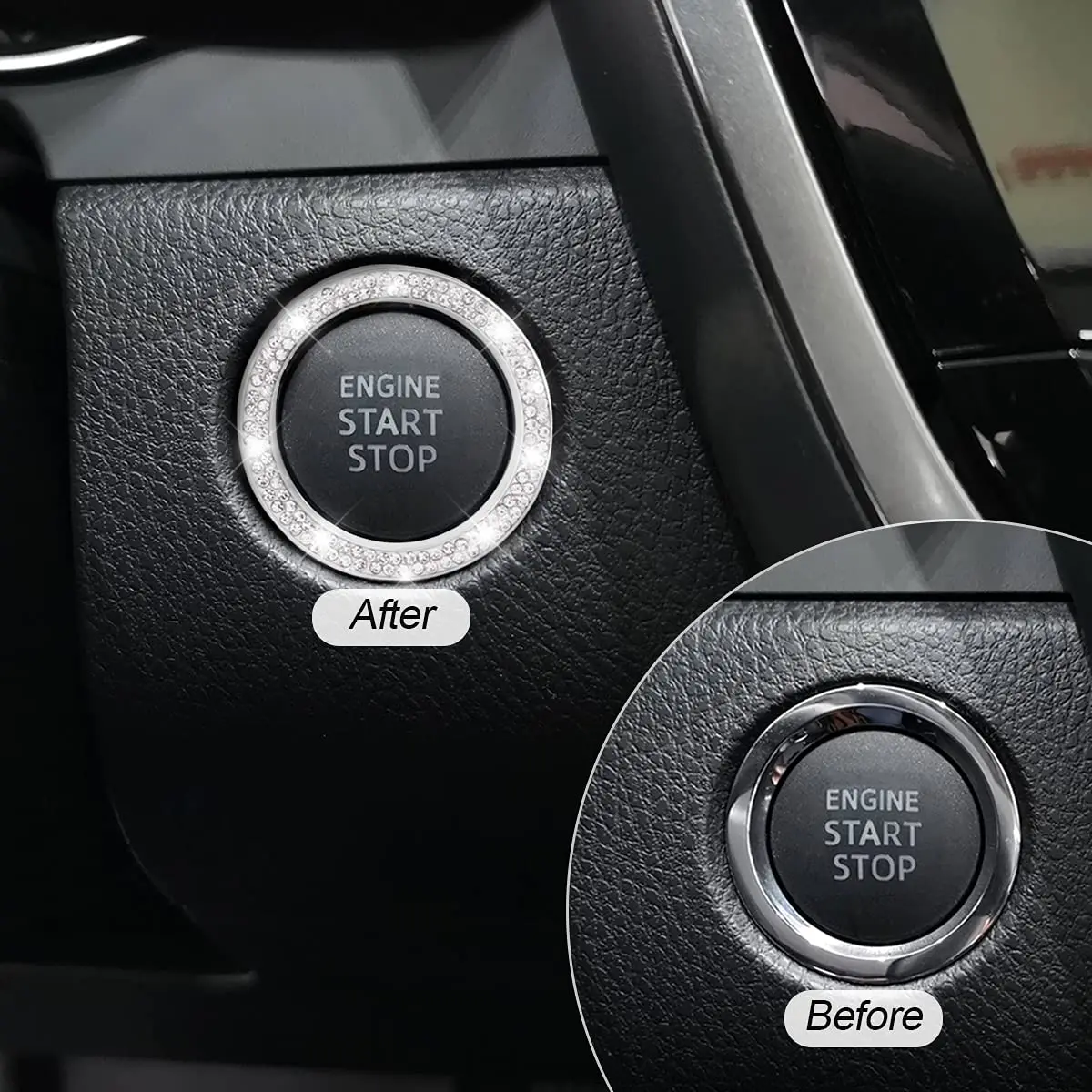 AUKEPO Car Start Button Ring Stickers, Double Silver | Sparkling Interior Decor, Universal Fit - view 5