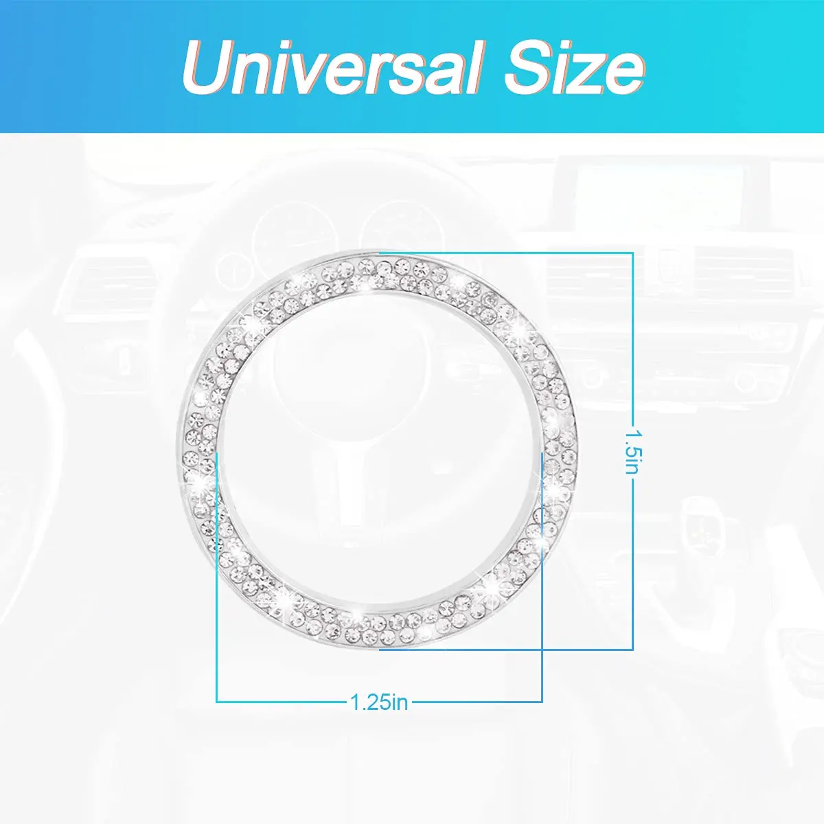 AUKEPO Car Start Button Ring Stickers, Double Silver | Sparkling Interior Decor, Universal Fit - view 3