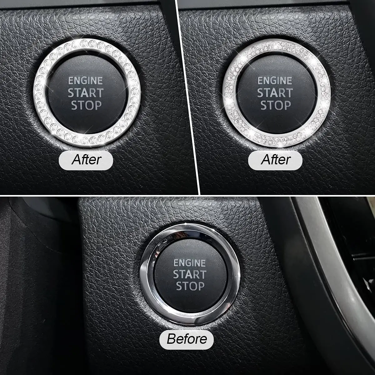 AUKEPO Silver Crystal Rhinestone Push Start Button Ring Sticker | 3.8 cm (1.5 inch) Diameter - view 5