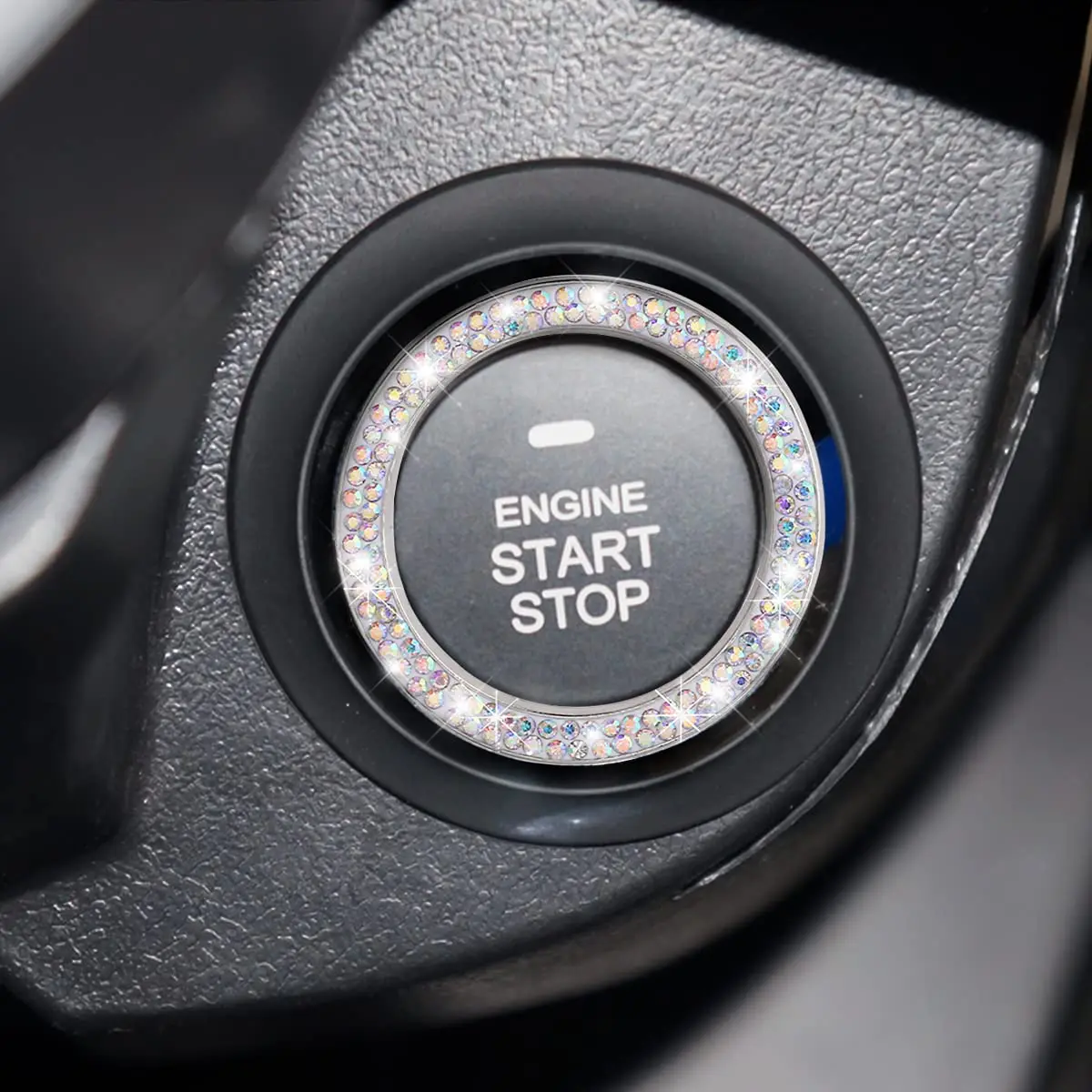 AUKEPO Silver Crystal Rhinestone Push Start Button Ring Sticker | 3.8 cm (1.5 inch) Diameter - view 6