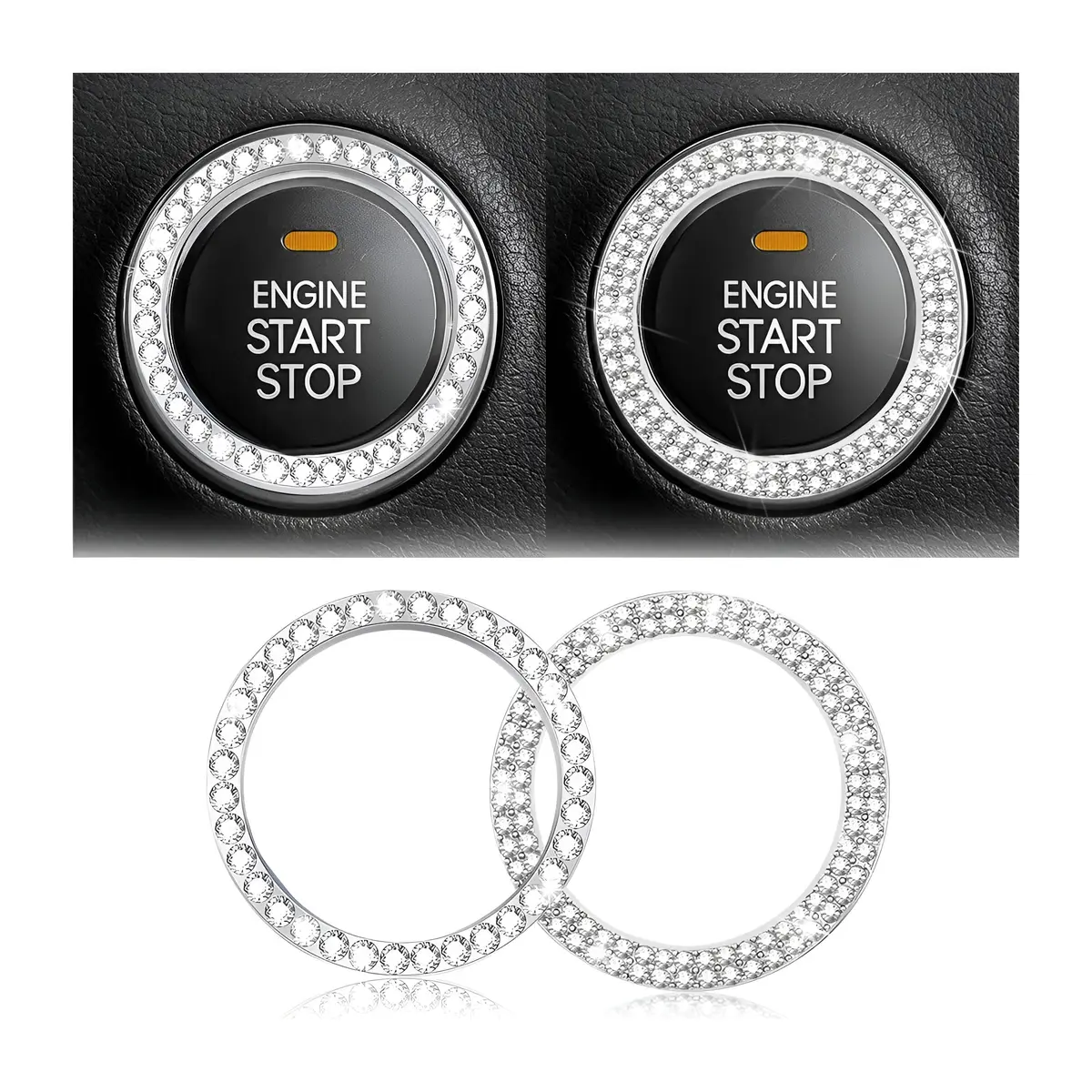 AUKEPO Silver Crystal Rhinestone Push Start Button Ring Sticker | 3.8 cm (1.5 inch) Diameter - main product image