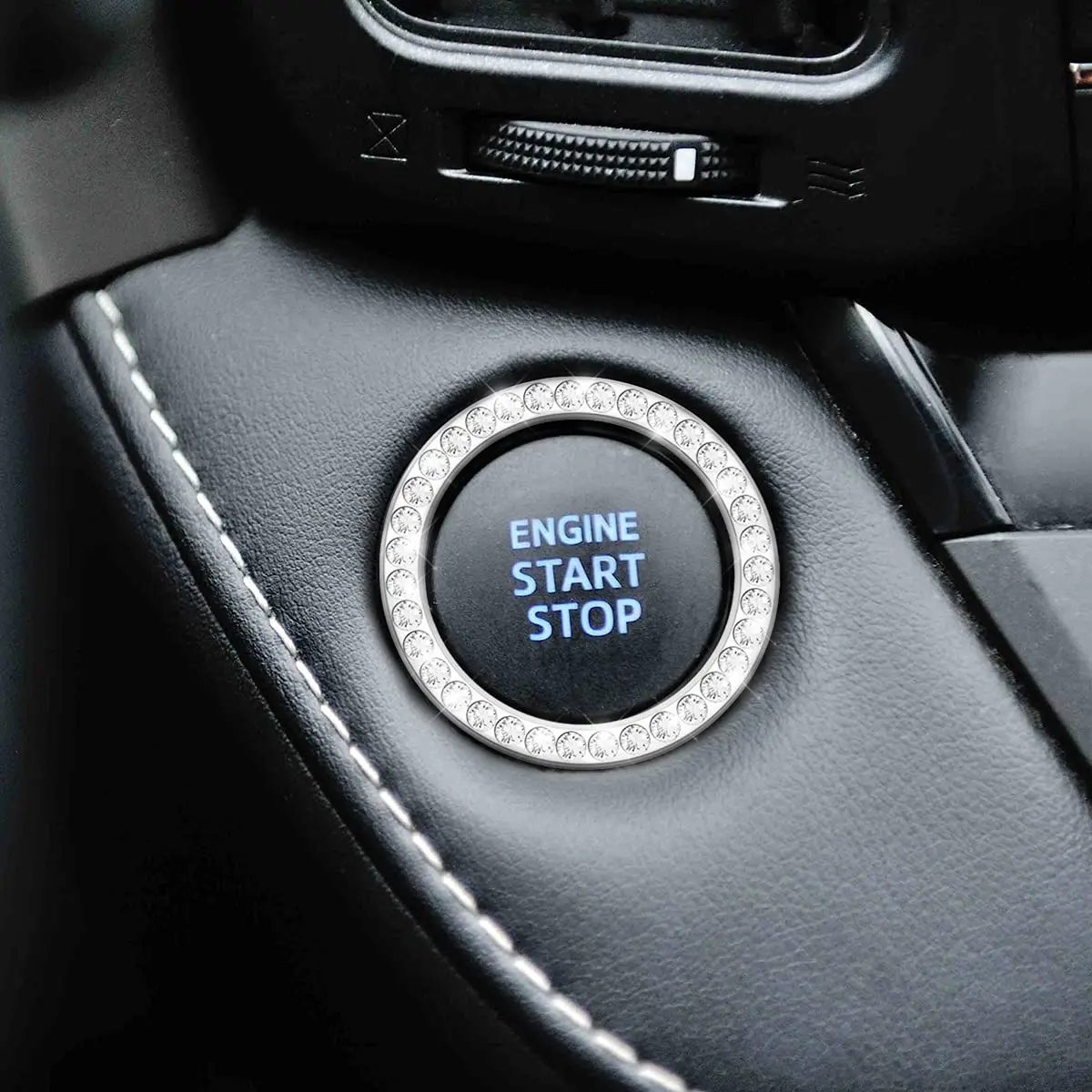 AUKEPO Silver Crystal Rhinestone Push Start Button Ring Sticker | 3.8 cm (1.5 inch) Diameter - view 7