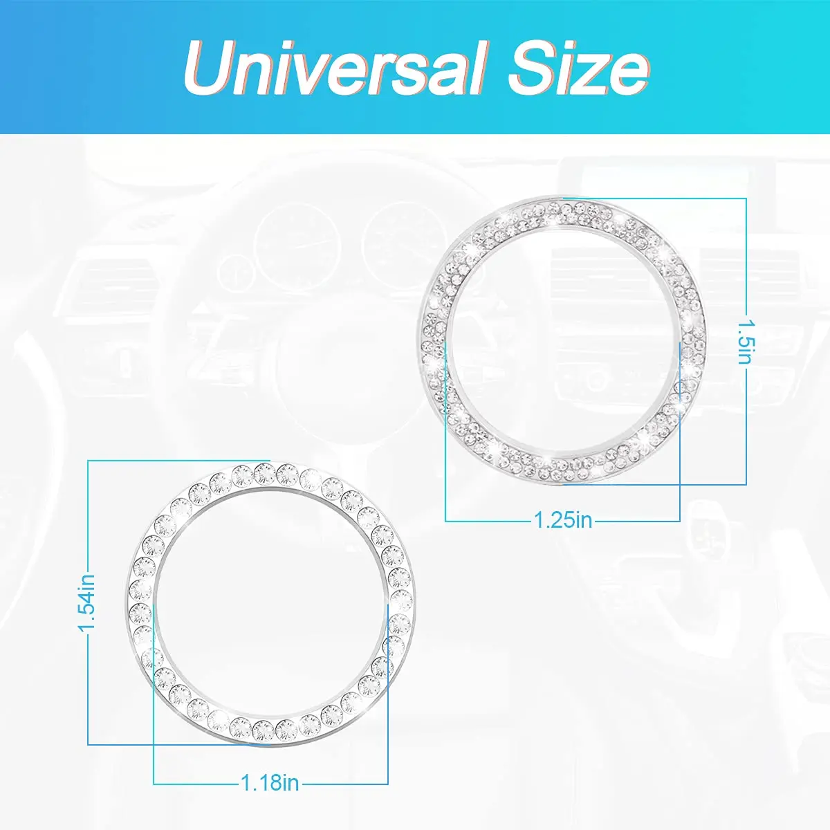 AUKEPO Silver Crystal Rhinestone Push Start Button Ring Sticker | 3.8 cm (1.5 inch) Diameter - view 2