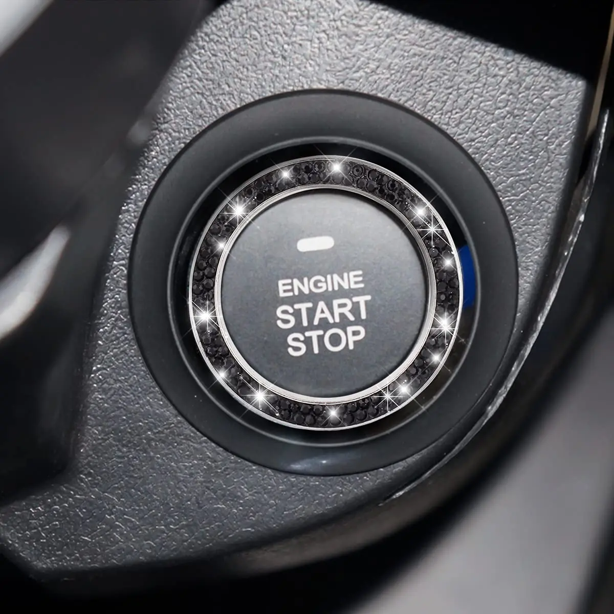 AUKEPO 2PCS Car Start Button Ring Stickers, Set Black | Bling Crystal Rhinestone Ignition Knob Trim - view 6