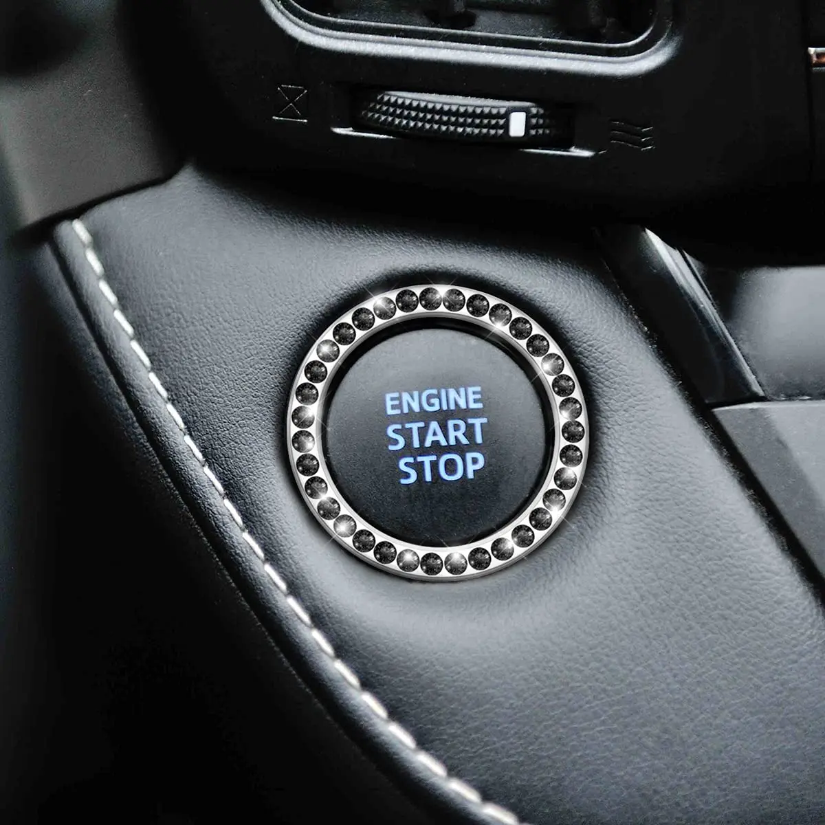 AUKEPO 2PCS Car Start Button Ring Stickers, Set Black | Bling Crystal Rhinestone Ignition Knob Trim - view 7