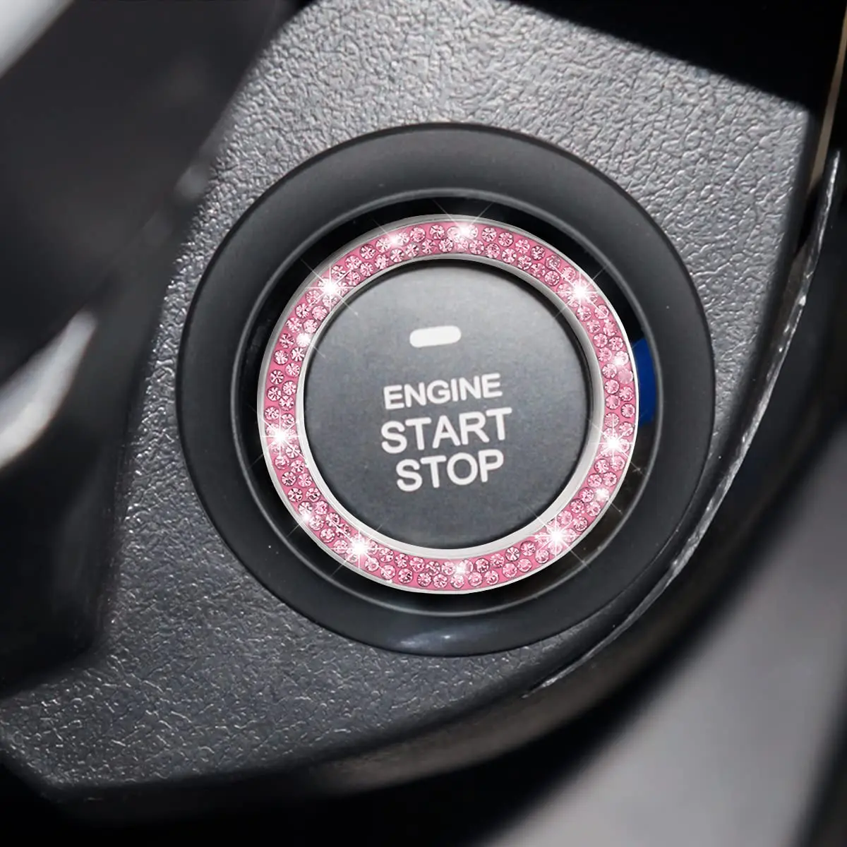 AUKEPO Double Pink 2PCS Car Start Button Ring Stickers | Bling Crystal Rhinestone Ignition Knob Trim - view 6
