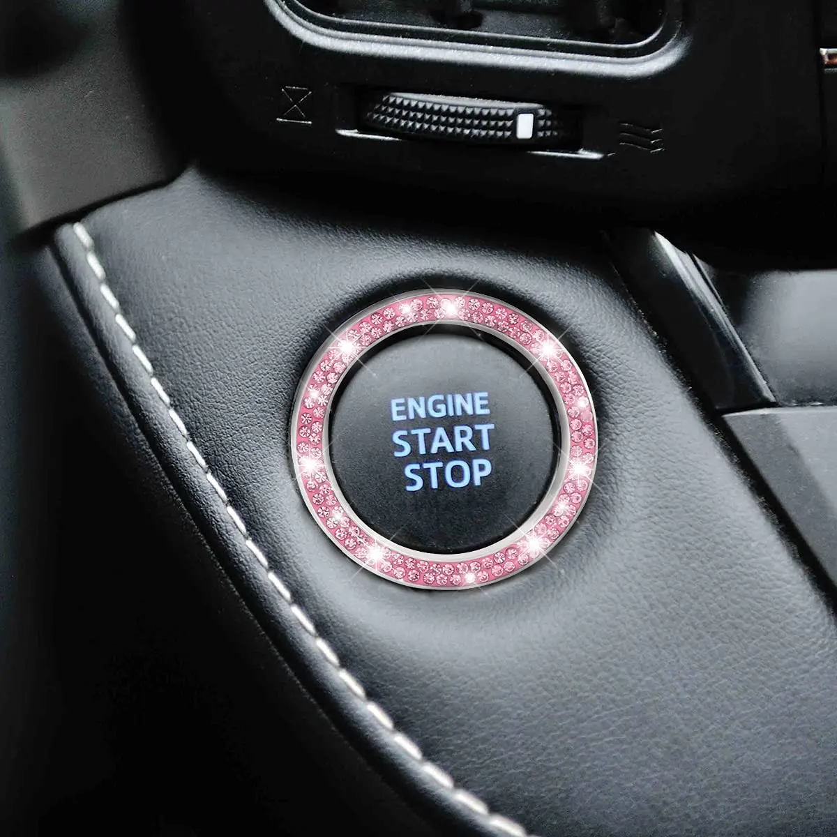 AUKEPO Double Pink 2PCS Car Start Button Ring Stickers | Bling Crystal Rhinestone Ignition Knob Trim - view 7