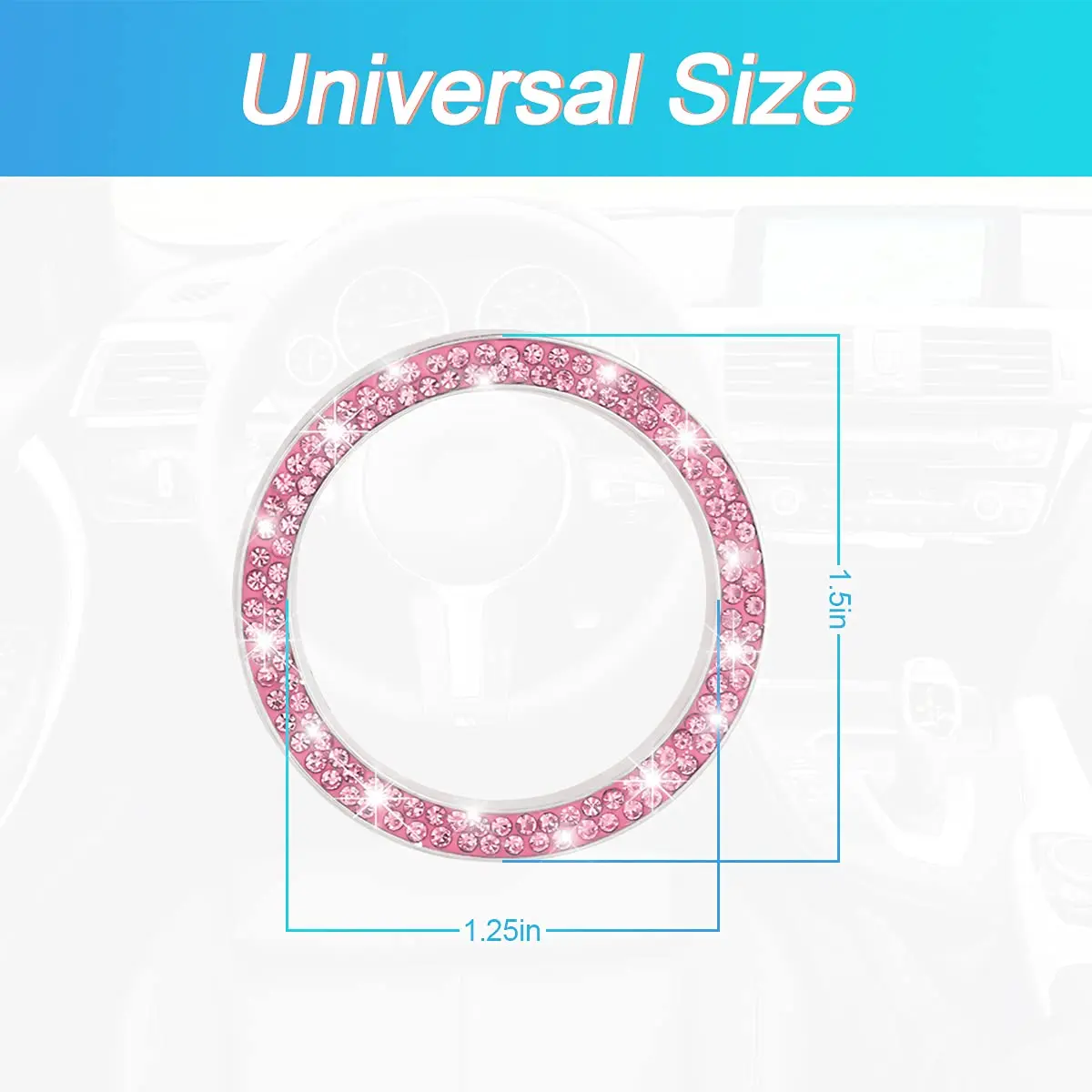 AUKEPO Double Pink 2PCS Car Start Button Ring Stickers | Bling Crystal Rhinestone Ignition Knob Trim - view 2
