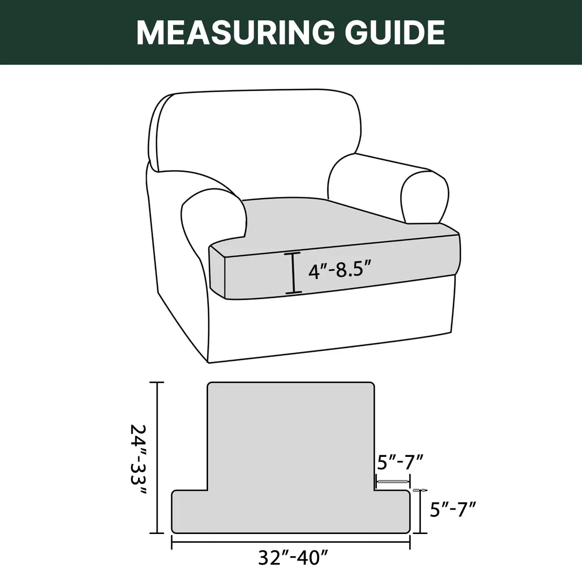 H.VERSAILTEX Stretch T Cushion Chair Sofa Slipcover 32-40" | Thick Jacquard Fabric, Elastic Bands, Protect & Beautify - view 2