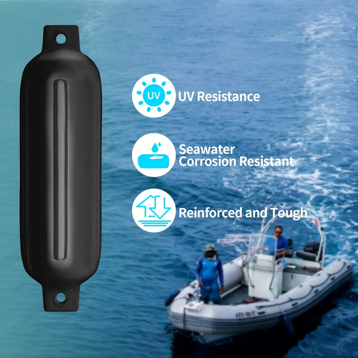 Sailortenx Boat Fenders 4.5'' Inflatable Ribbed Marine Fender 4 Pack | Docking & Yacht Use - view 6