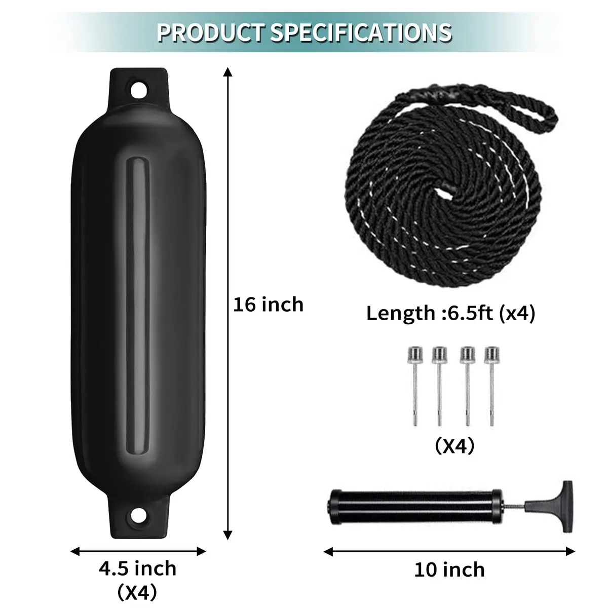 Sailortenx Boat Fenders 4.5'' Inflatable Ribbed Marine Fender 4 Pack | Docking & Yacht Use - view 2