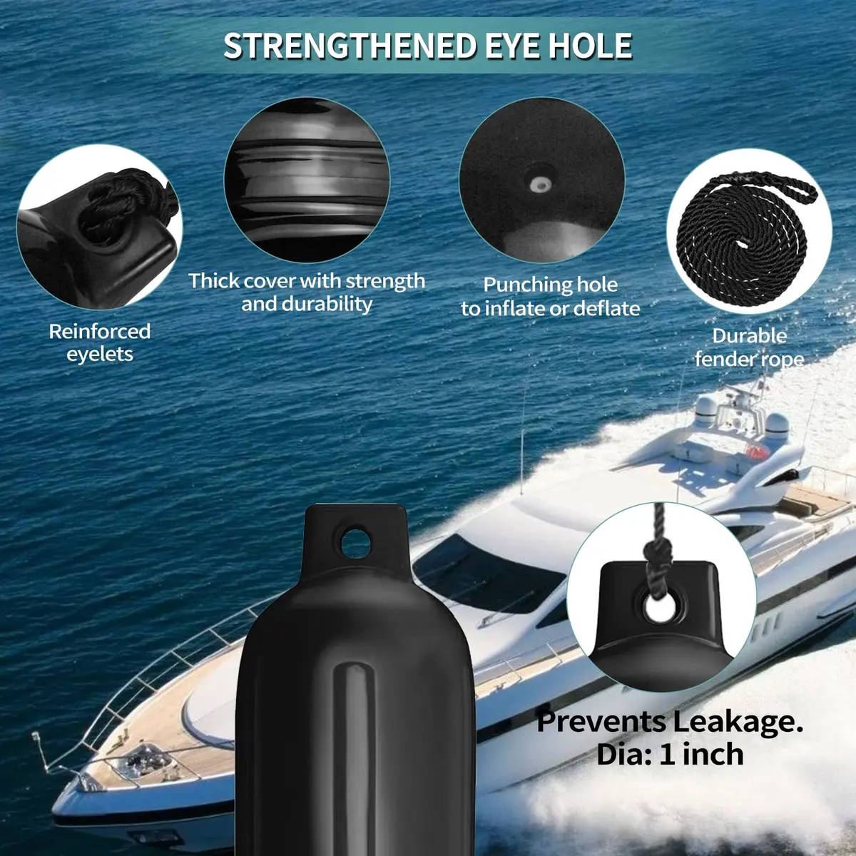 Sailortenx Boat Fenders 4.5'' Inflatable Ribbed Marine Fender 4 Pack | Docking & Yacht Use - view 3