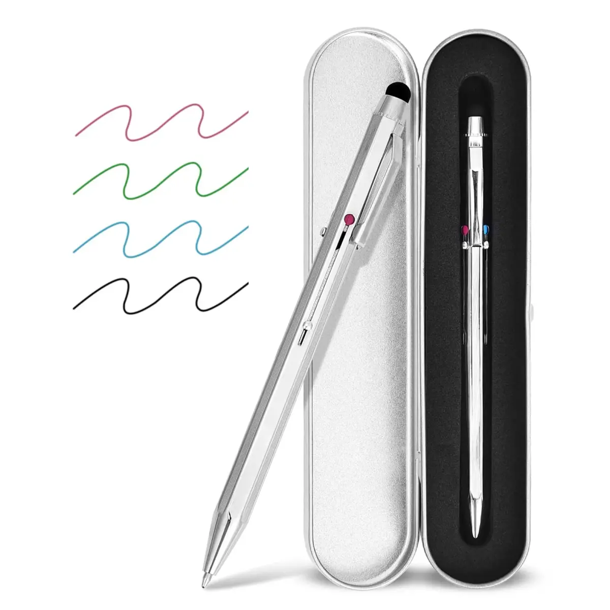 smttw 5-in-1 Stylus Pen & Ballpoint Pen Set with Metal Gift Box, Silver | Smooth Ink Flow - main product image