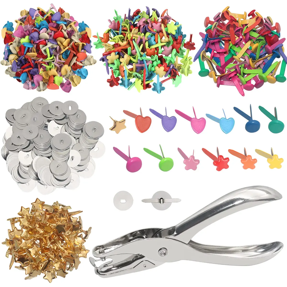 Runloon 400 Pcs Mini Brad Paper Fastener Multicolor Metal Brads with Washers & Hole Punch | Craft & Scrapbooking Supplies - main product image