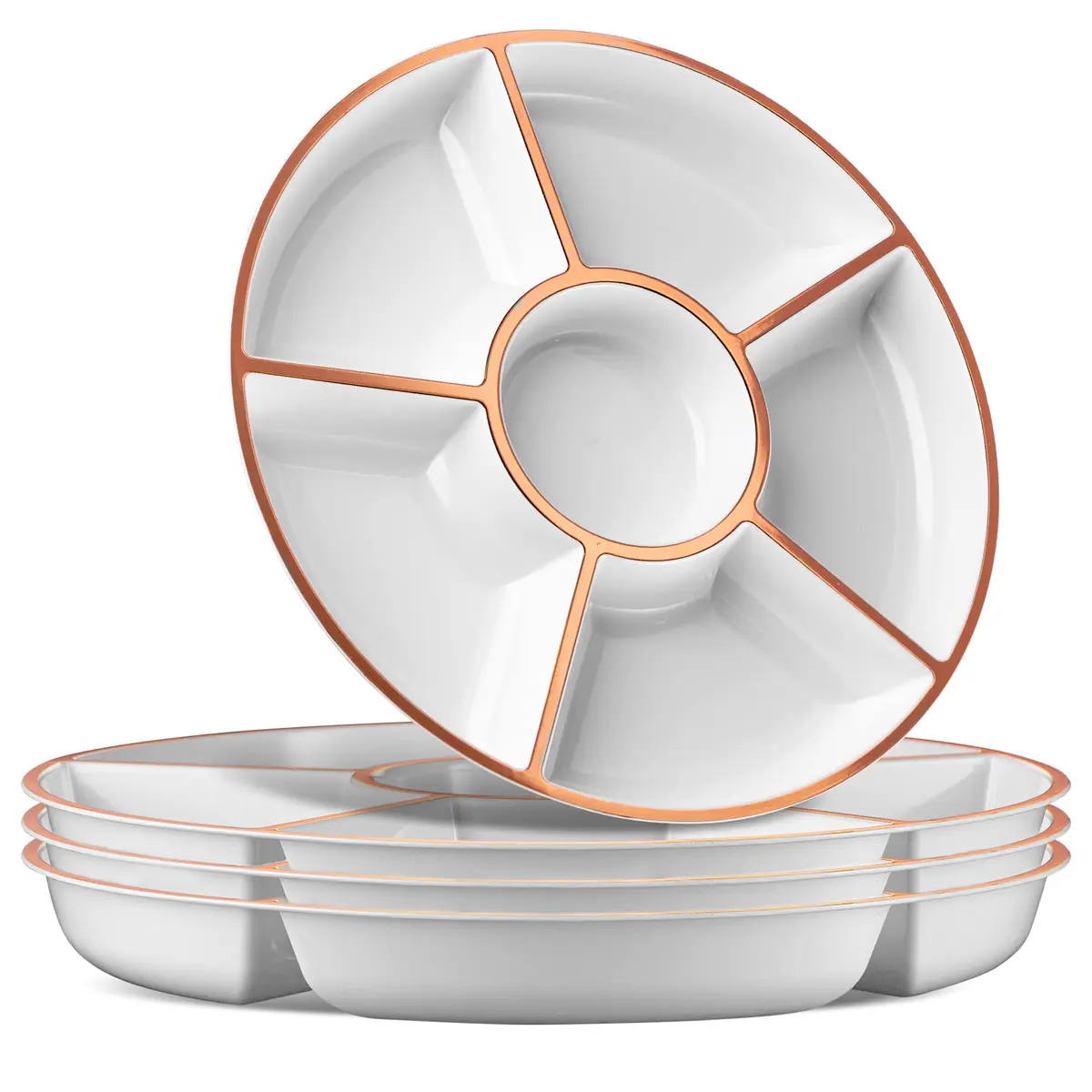 Plasticpro 6 Sectional Round Plastic Serving Tray/Platter 12 inch | Elegant & Heavyweight - main product image