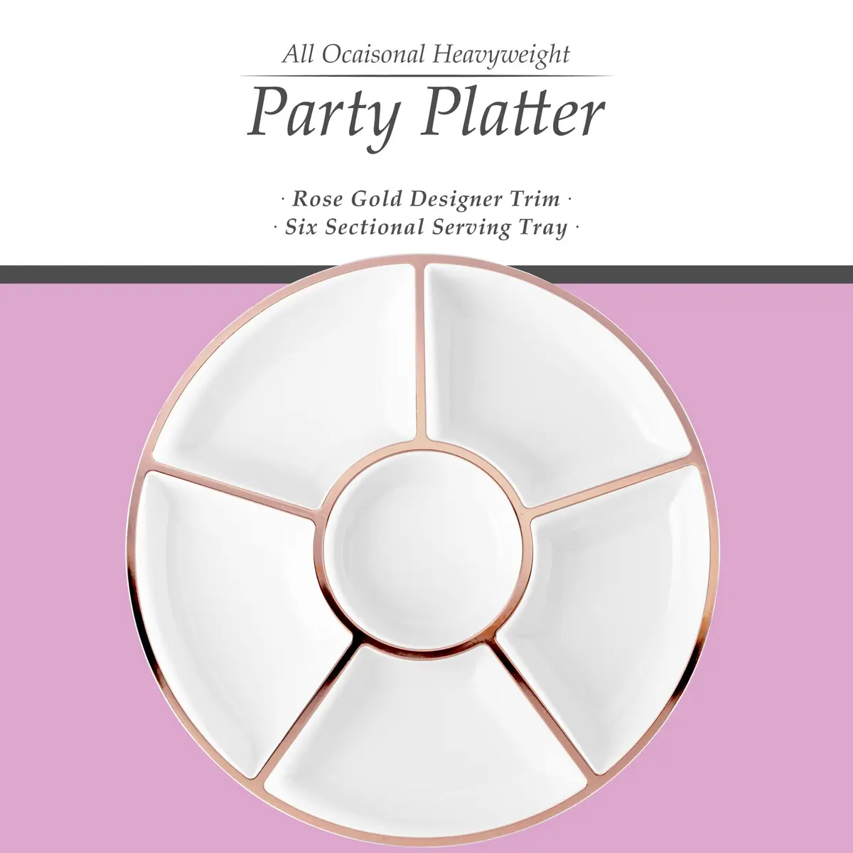 Plasticpro 6 Sectional Round Plastic Serving Tray/Platter 12 inch | Elegant & Heavyweight - view 5