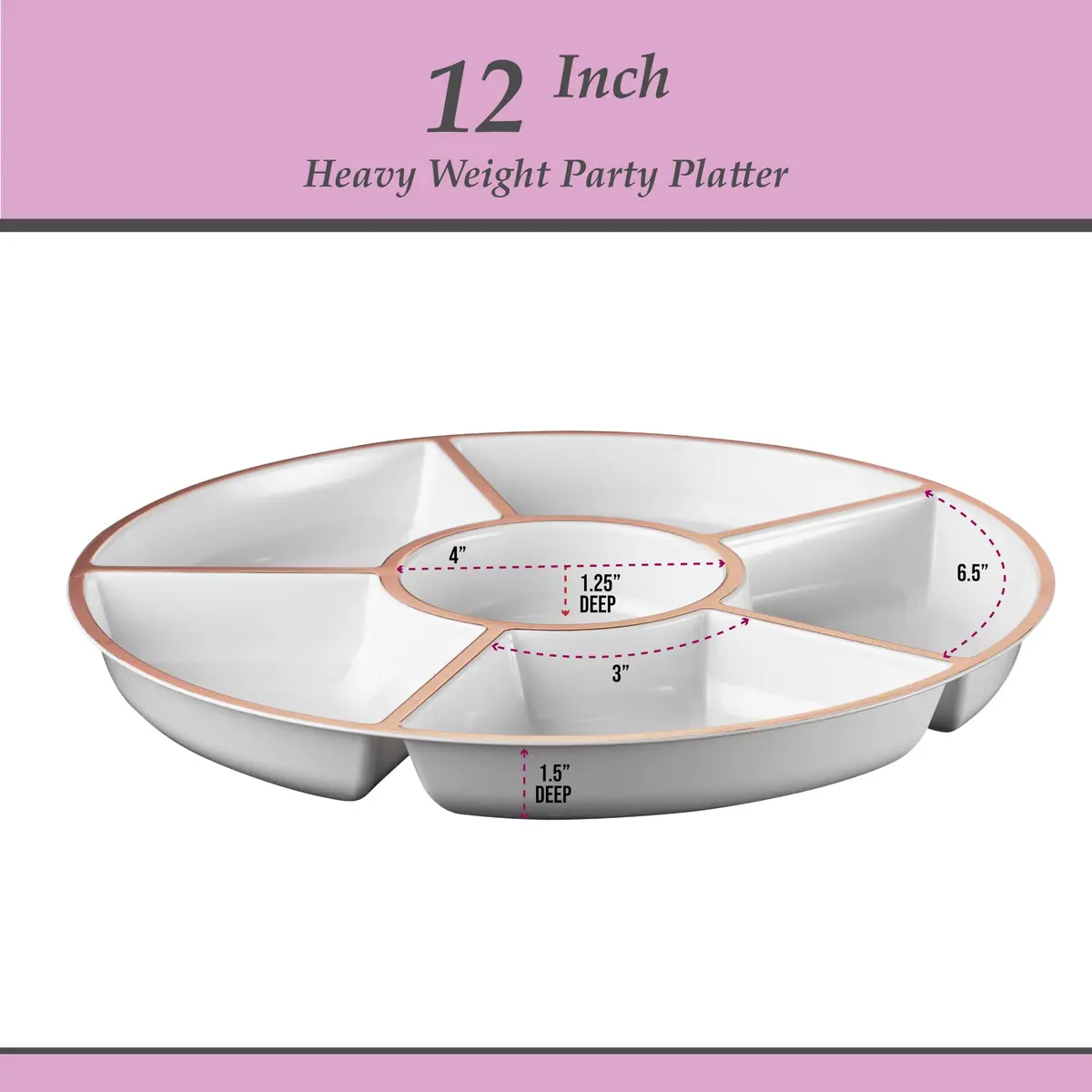 Plasticpro 6 Sectional Round Plastic Serving Tray/Platter 12 inch | Elegant & Heavyweight - view 6