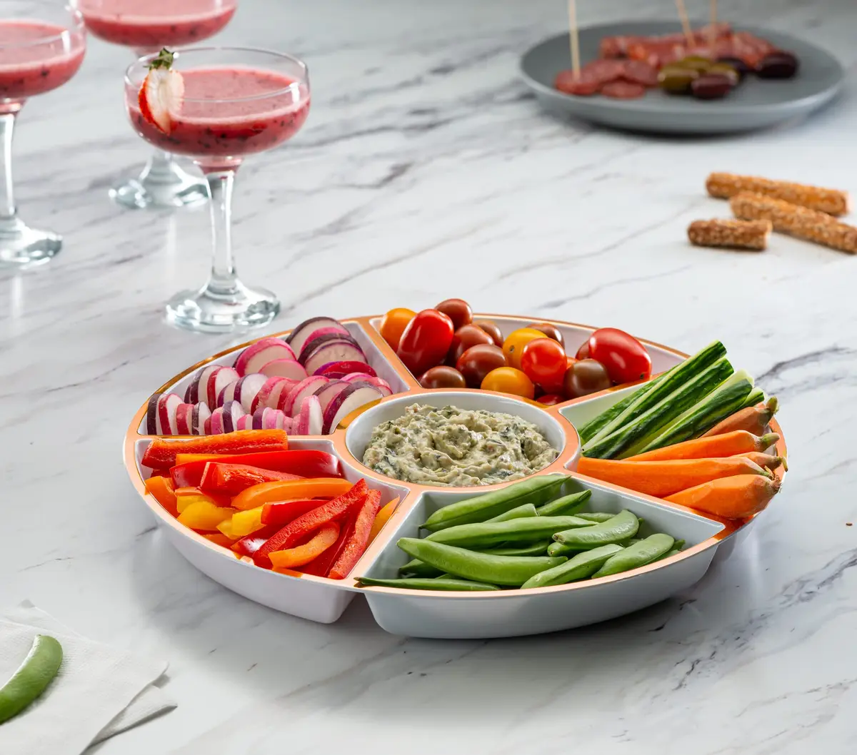 Plasticpro 6 Sectional Round Plastic Serving Tray/Platter 12 inch | Elegant & Heavyweight - view 2