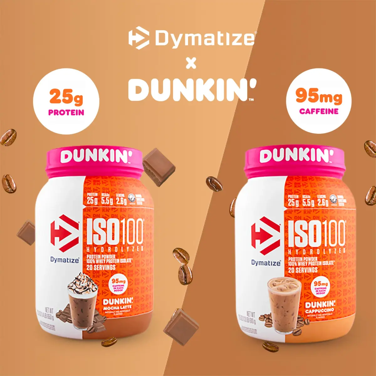 Dymatize ISO100 Protein Powder Mocha Latte 1.34 lb (612 g) | 25g Protein, 5.5g BCAAs, 95mg Caffeine - view 2