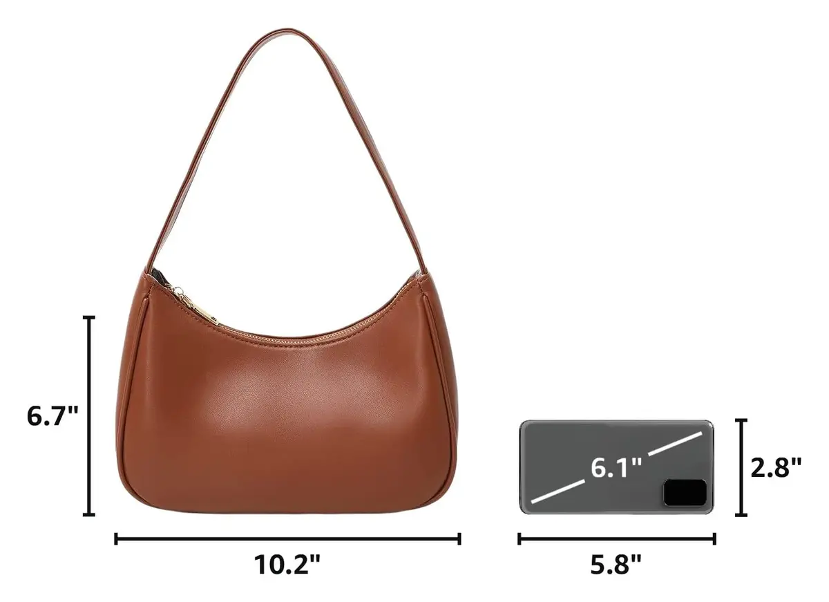 CYHTWSDJ Hobo Tote Handbag Mini Clutch Purse with Zipper Closure, Brown 25.9cm (10.2") x 17cm (6.7") x 9.9cm (3.9") | Cute & Stylish Underarm Bag for Women - view 3