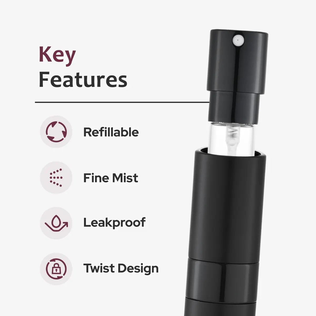 LISAPACK Refillable Perfume Atomizer Spray Bottle 8ml (0.27 Fl Oz) - Pack of 3 Black | Twist-Up Leak-Proof Design - view 3