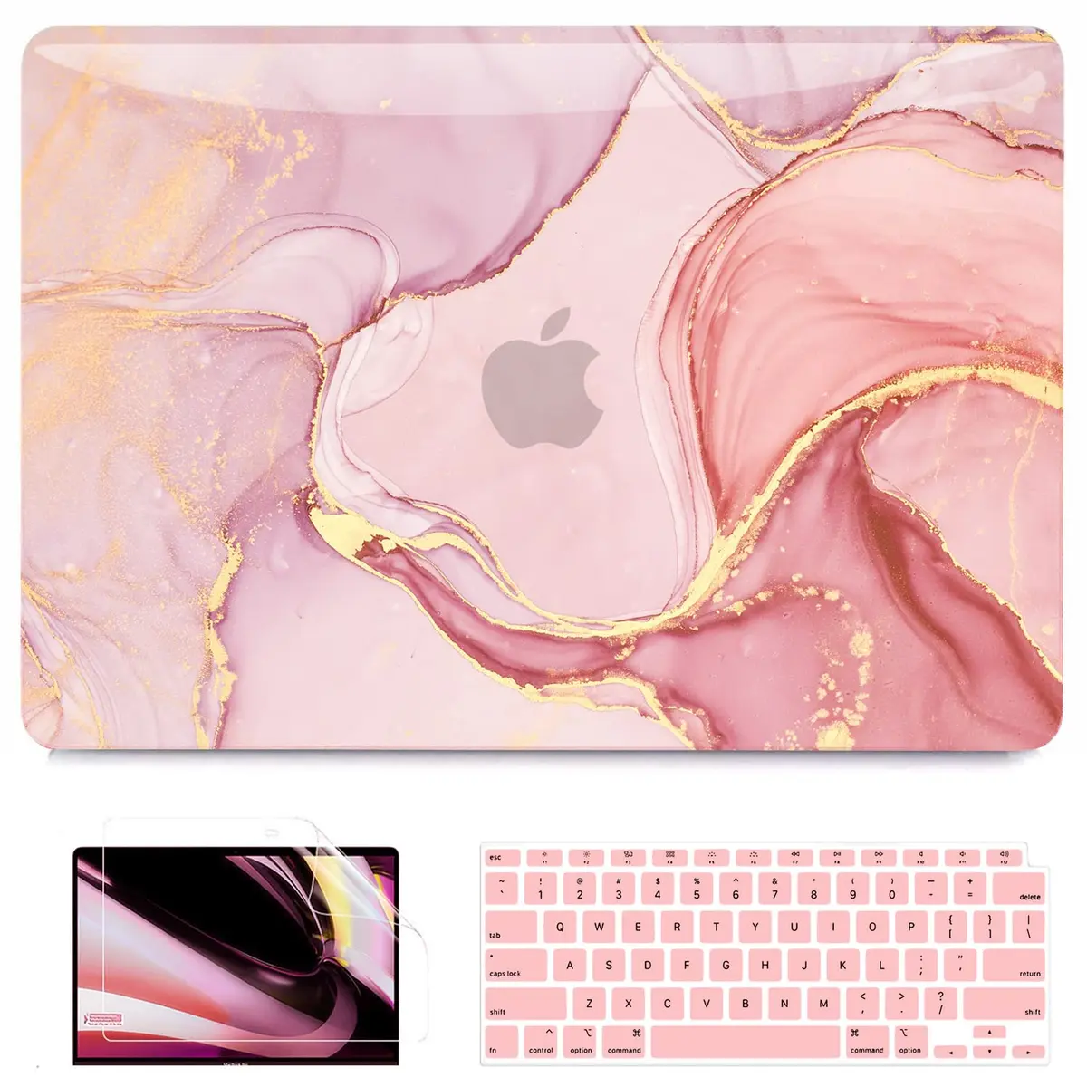 B BELK Pink Marble MacBook Air 13 inch Case 2021 2020 2019 2018 | 3D Effect Marble Hard PC Cover - main product image