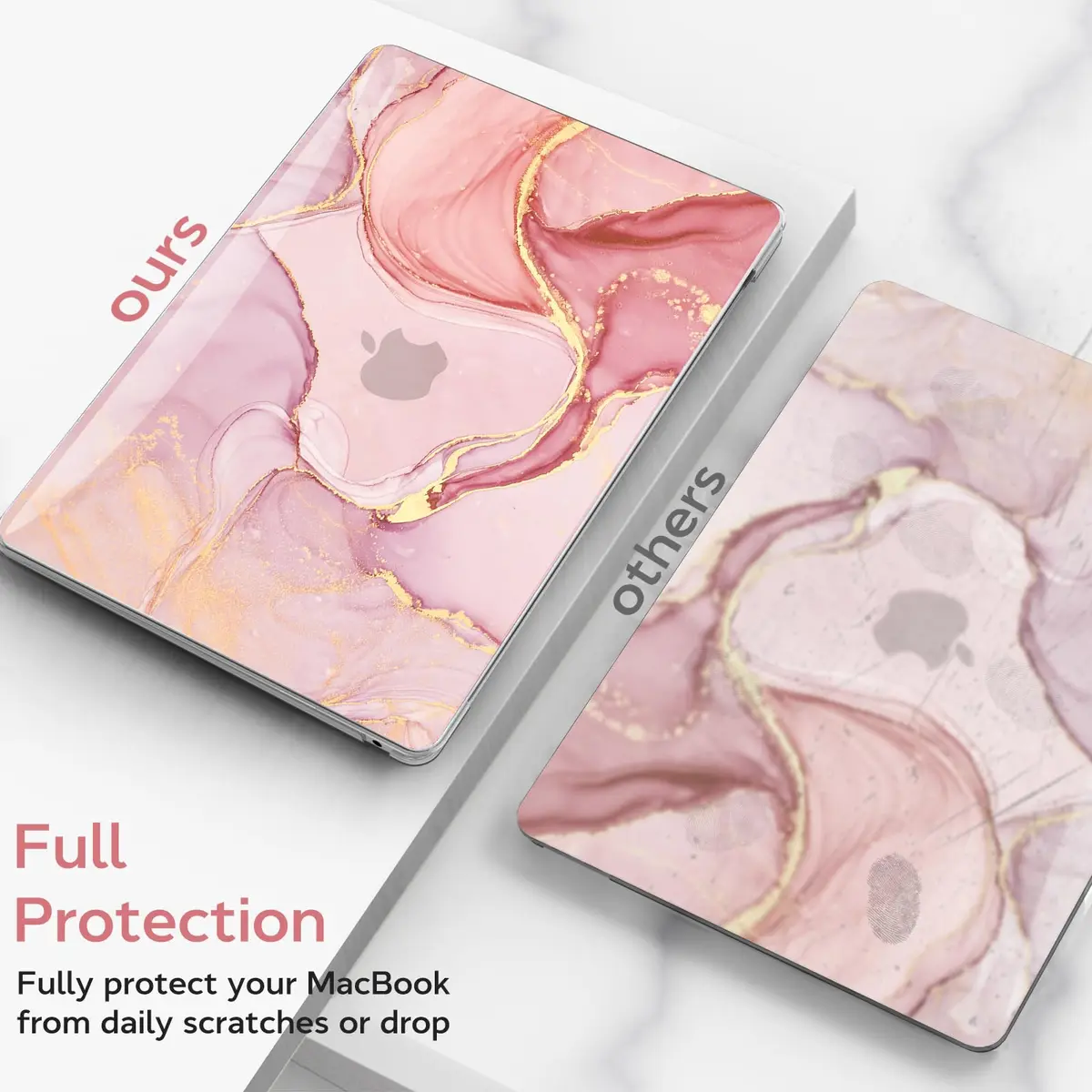 B BELK Pink Marble MacBook Air 13 inch Case 2021 2020 2019 2018 | 3D Effect Marble Hard PC Cover - view 5