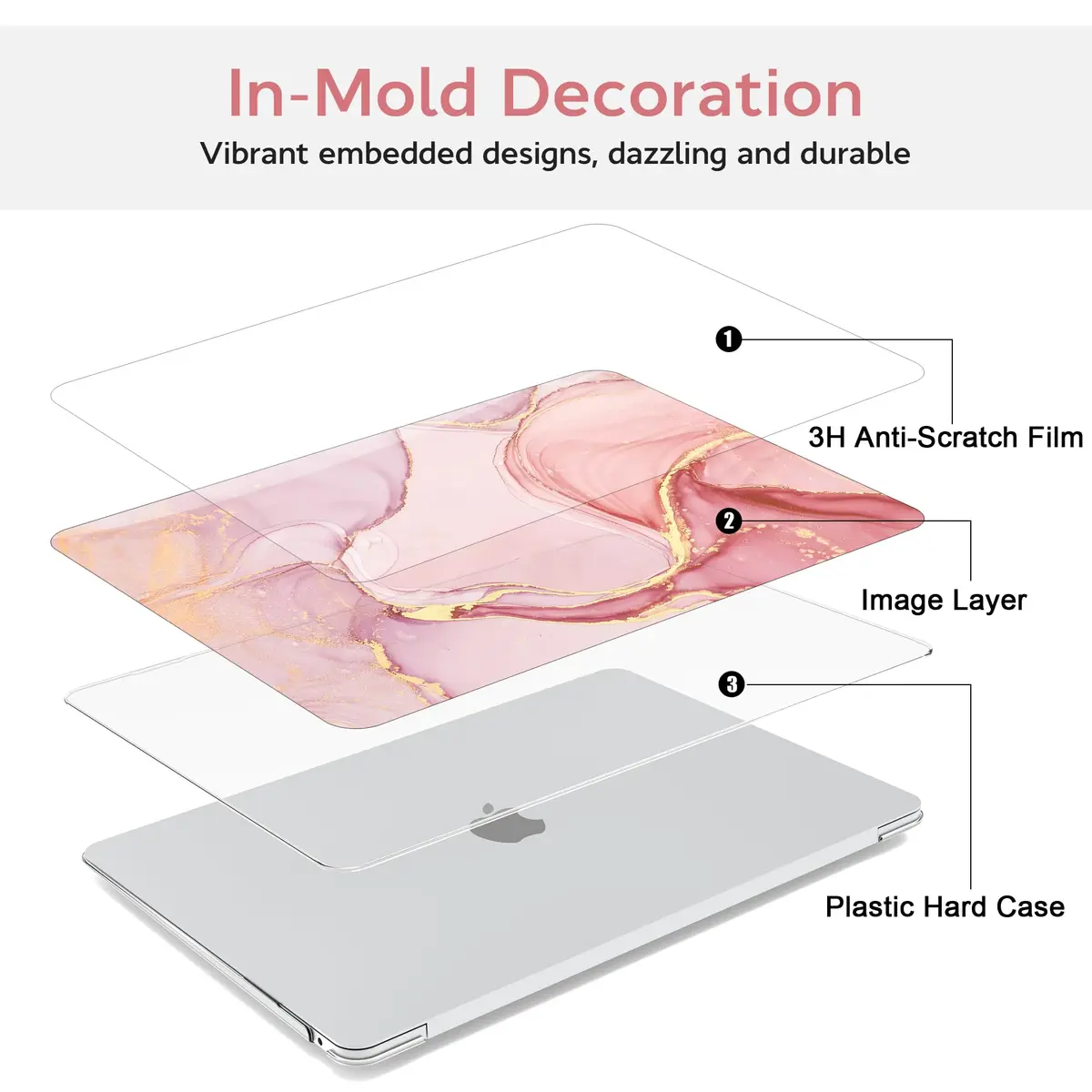 B BELK Pink Marble MacBook Air 13 inch Case 2021 2020 2019 2018 | 3D Effect Marble Hard PC Cover - view 6