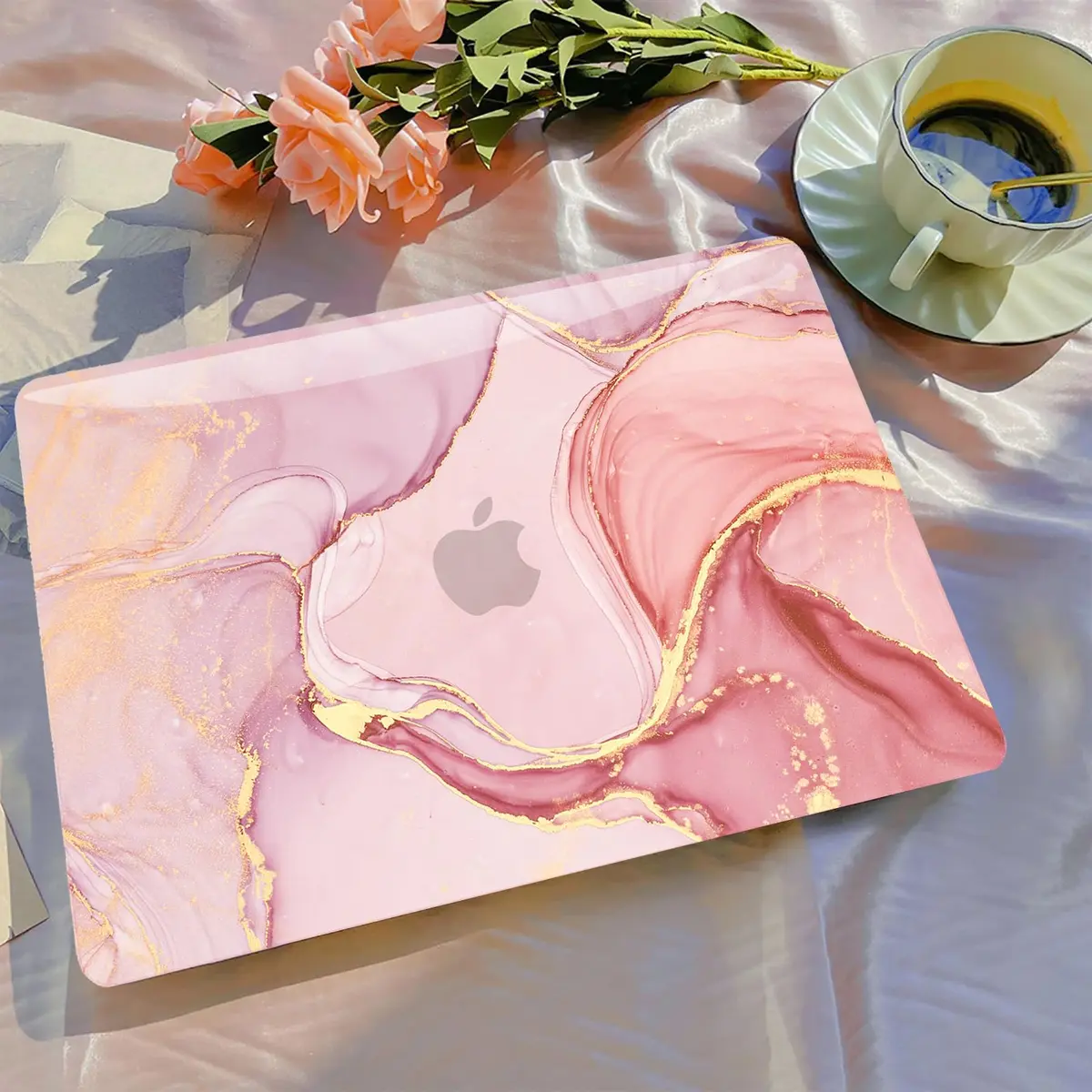 B BELK Pink Marble MacBook Air 13 inch Case 2021 2020 2019 2018 | 3D Effect Marble Hard PC Cover - view 3